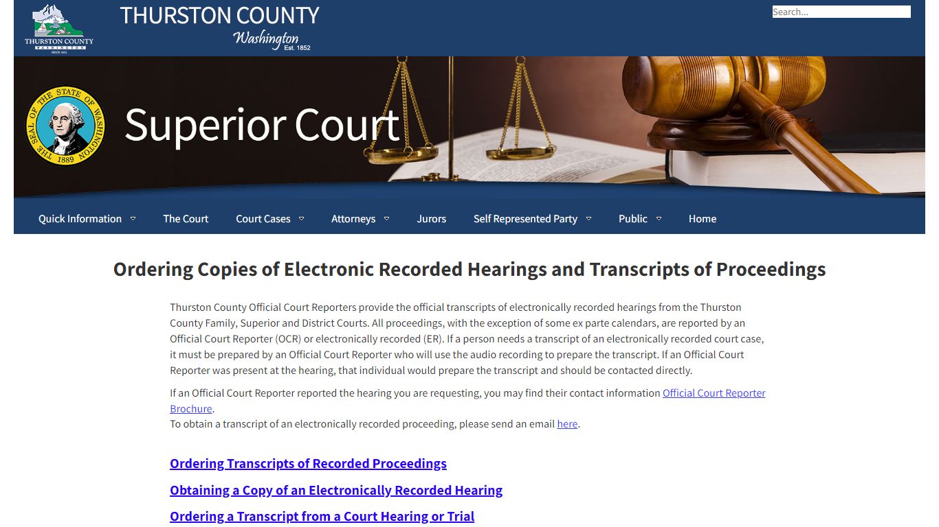 Thurston County | Superior Court | Ordering Copies of Transcripts